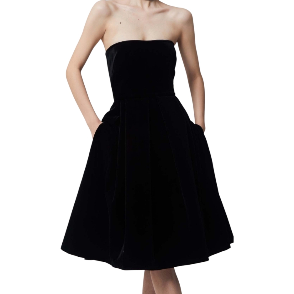 ALEX PERRY | Bryn Strapless Velvet Sculpted Bodice Cocktail Dress US 8 - Picture 9 of 11